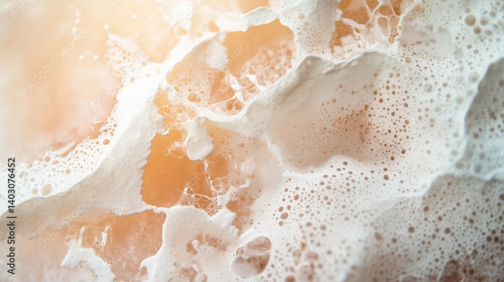 Poster natural foam and bubbles creating abstract patterns in warm light with orange hues