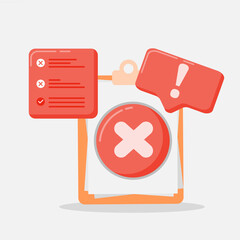 Concept of isolated wrong checklist. Negative checklist for problem, issue, failure in application. Emergency icon illustration