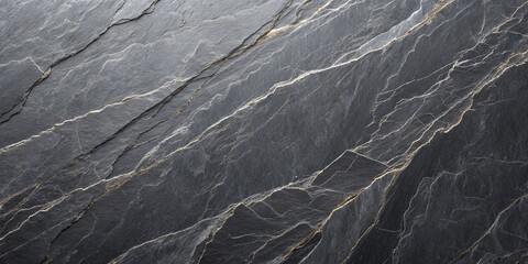 Dark grey stone with striking gold veining, a dramatic texture evoking strength and elegance in a natural, raw form.