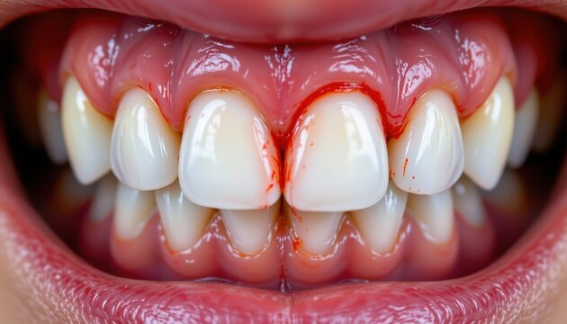 Dental emergency bleeding gums revealed close-up photography clinical environment health concept