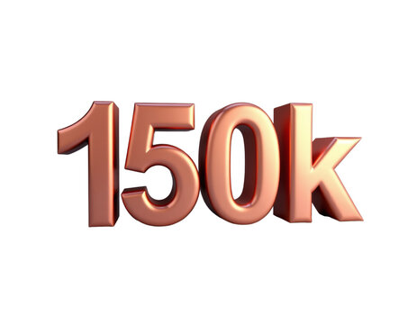 Rose Gold 150k Celebration Graphic, 3D Render, Transparent Background