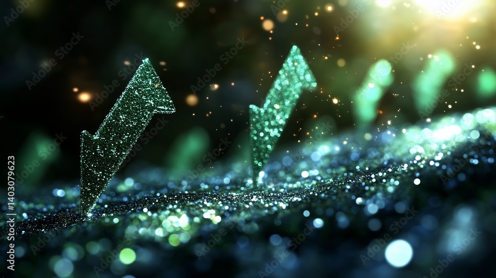 Poster emerging growth indicators illuminated by sparkling light in an abstract representation of financial