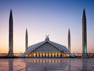 Faisal Mosque in Islamabad at Sunset
