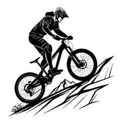 Naklejka premium Mountain Biker Climbing Rocky Terrain Dynamic Sport Illustration for Outdoor Adventure Designs