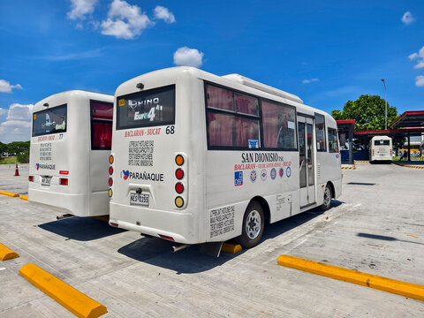 Para&ntilde;aque, NCR: Apr 12, 2025 - Modern jeepneys parked at Dr. Santos LRT-1 Station terminal in San Dionisio as part of PITX and Cavite Extension integration project - Para&ntilde;aque