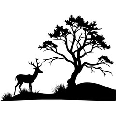 Majestic Deer Silhouette Under a Leafy Tree Ideal for Nature Decor and Tattoo Design