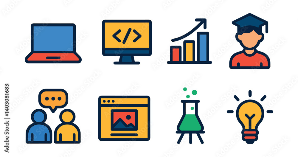 Poster set of icons for a computer screen