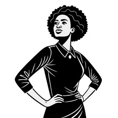 Confident Woman Standing with Stylish Outfit and Curly Hair for Empowerment Themes