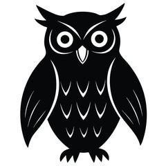 Black Owl Silhouette Vector Illustration, Simple Graphic Design, Bird Icon, Art