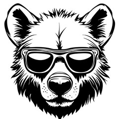 Obraz premium Cool Bear Head Wearing Sunglasses Vector Illustration for Tattoo Design and Merchandise