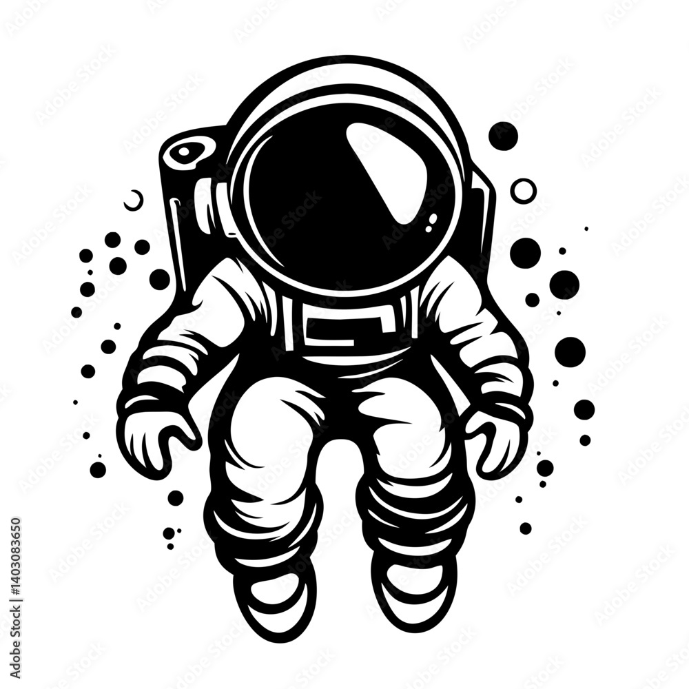 Poster stylized astronaut in space exploring cosmic elements for creative design projects