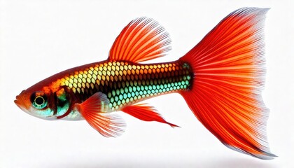 Vibrant Guppy: Iridescent Scales and Fiery Fins, a Detailed Aquatic Portrait