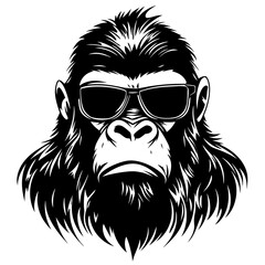Cool Gorilla with Sunglasses Bold Black Illustration for Apparel and Tattoo Designs