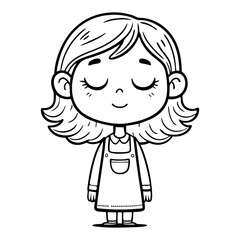 Cute Cartoon Girl with Smiling Face and Short Hair for Coloring Books and Craft Projects
