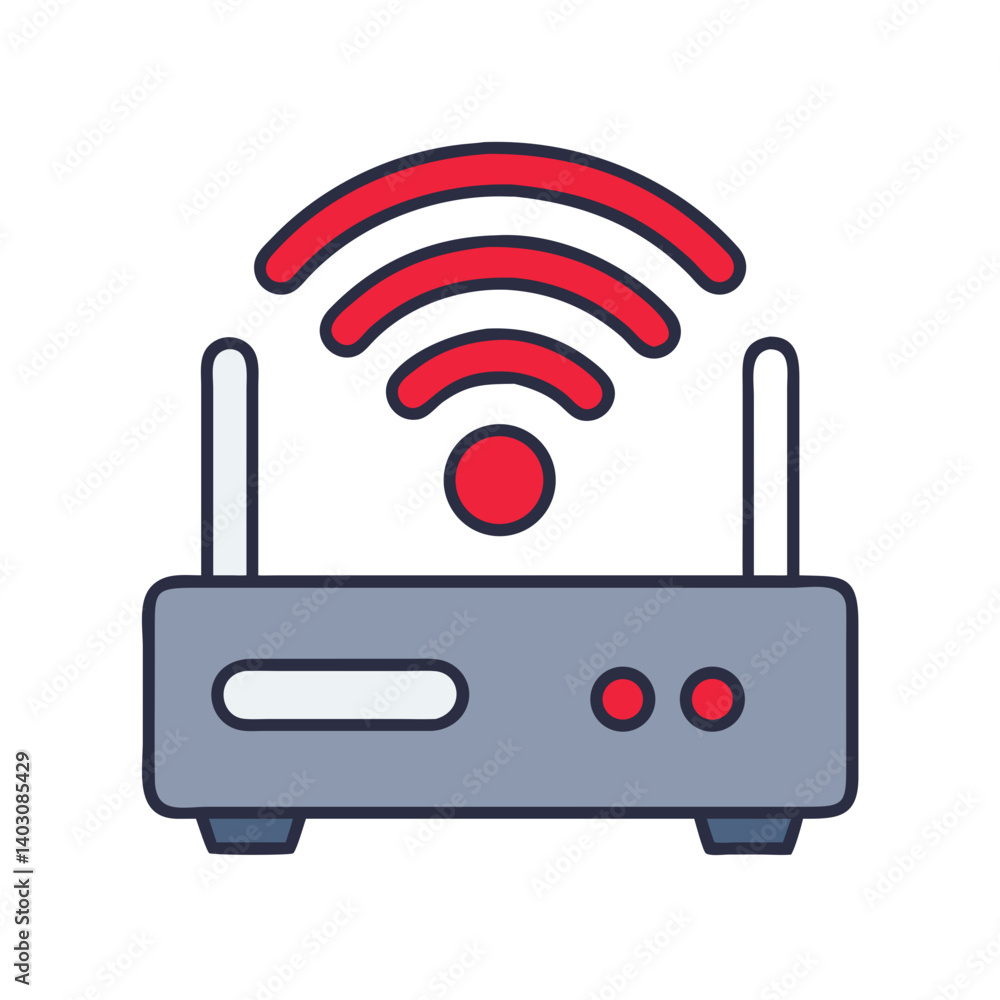 Poster wifi router icon with signal waves in simple style