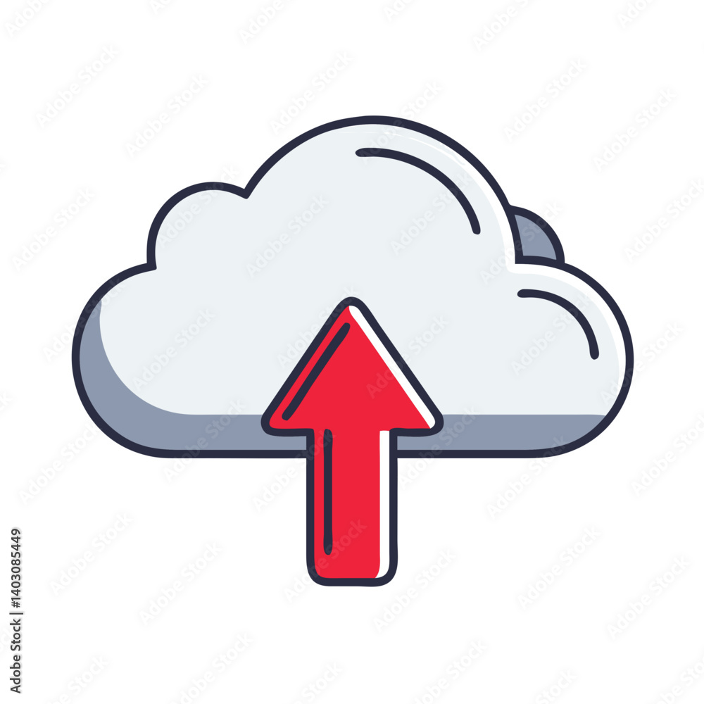 Poster cloud icon with upload arrow in flat design