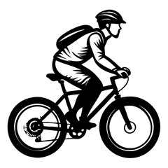 Naklejka premium Mountain Biker Riding on a Trail with Backpack and Helmet for Sport and Adventure Themes