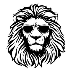 Obraz premium Stylish Lion with Sunglasses Graphic Design for Tattoos Clothing and Modern Decor