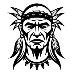 Fototapeta premium Bold Native American Warrior Face Illustration for Tattoo and Graphic Design