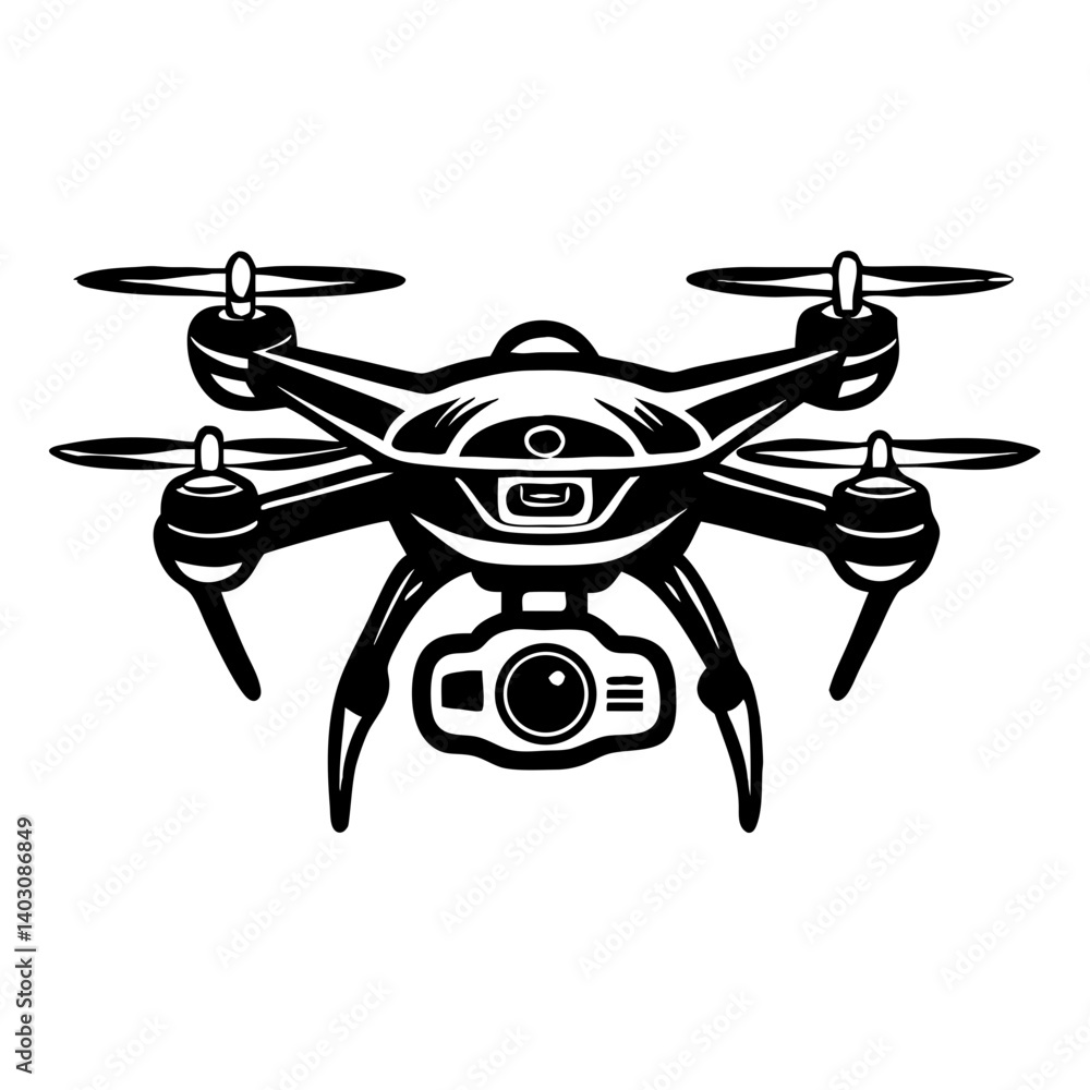Poster drone graphic with camera for creative projects and tech designs