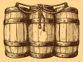 Vintage Wooden Barrels Illustration