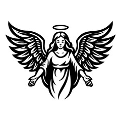 Fototapeta premium Majestic Angel with Outstretched Wings and Halo Ideal for Tattoo or Coloring Book Design