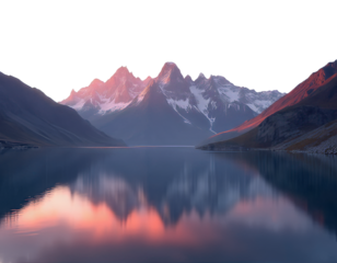 Snowy Peaks & Lake Reflection at Sunset - transparent background