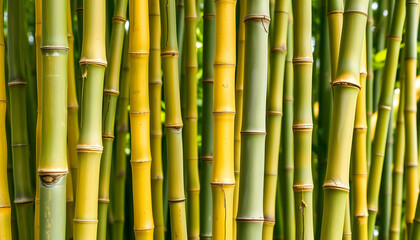 Fototapeta premium Close Up Of Vibrant Green And Yellow Bamboo Stems