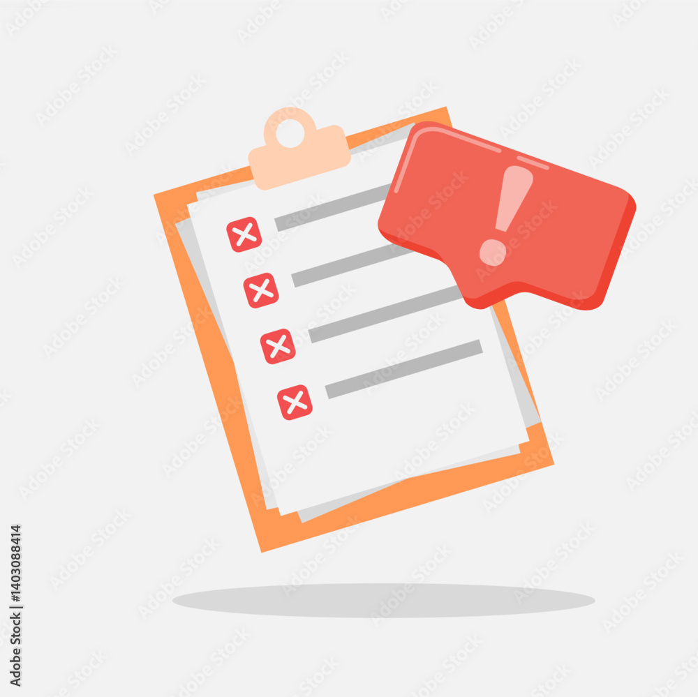 Poster concept of isolated wrong checklist. negative checklist for problem, issue, failure in application. 