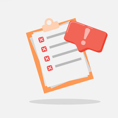 Concept of isolated wrong checklist. Negative checklist for problem, issue, failure in application. Emergency icon illustration