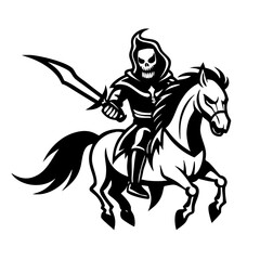 Fototapeta premium Menacing Grim Reaper Riding Horse with Sword for Gothic and Halloween Designs