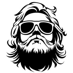 Obraz premium Cool Retro Bearded Man in Sunglasses Vector Art for Tattoos and Graphic Design Projects