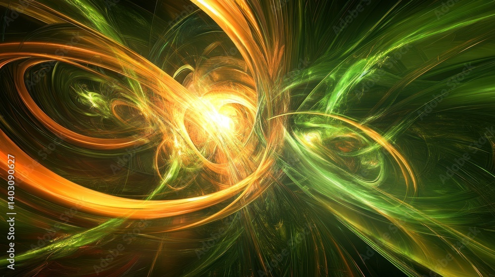 Poster abstract depiction showing swirling shapes with colors and light elements