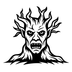 Fototapeta premium Menacing Tree Monster Face with Twisted Branches for Fantasy Artwork and Tattoo Designs