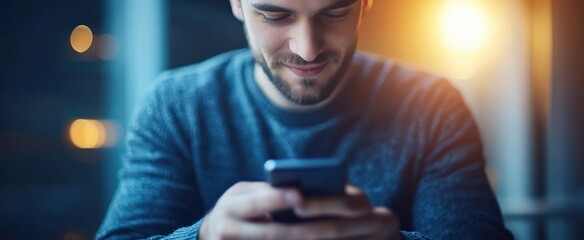 Man Focused on Mobile Phone