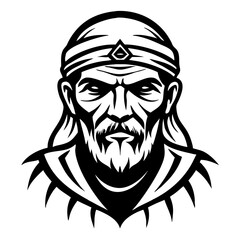 Fototapeta premium Elderly Warrior Online Gaming Character Illustration for Tattoos and Merchandise