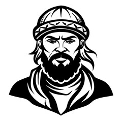 Detailed Illustration of a Bold Viking Warrior with Beard and Helmet for Graphic Designs