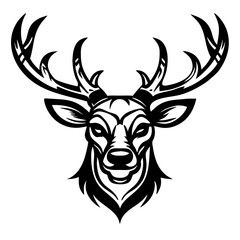 Naklejka premium Majestic Black Stag Head Illustration for Outdoor Decor and Tattoo Design