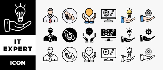 IT EXPERTi con set with various styles and colors assistance, help, advice, remote maintenance, solutions and technical support