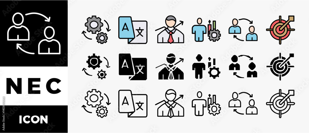 Poster nec icon set with various styles and colors support, information, advice, problem solving, help, ser