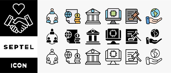 SEPTEL icon set with various styles and colors governance, finance, network, automation, ecology, law statement
