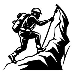 Mountain Climber Ascending Rocky Peak Graphic Ideal for Adventure Themes and Outdoor Activities