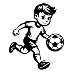 Energetic Boy Running with Soccer Ball Cartoon Design for Sports Themes and Kids Illustrations