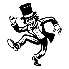 Fototapeta premium Dapper Dancing Man in Top Hat and Tuxedo for Vintage Party Decorations and Event Invitations