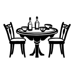 Dining Table Set with Bottles and Bowls Perfect for Home Decor and Culinary Illustrations