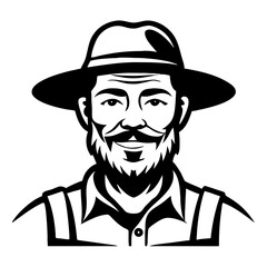 Vintage Cowboy Character Illustration Featuring Bearded Man in Hat for Design and Branding
