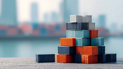 Obraz premium Stacked shipping containers at port representing global trade and logistics, concept of import export business and international commerce