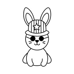 Obraz premium Download American Cute Little Bunny In Patriotic Hat And Sunglasses Vector Line Art Svg File For Design.