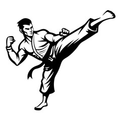 Fototapeta premium Dynamic Martial Artist Executing High Kick in Action Pose for Fitness and Sports Design