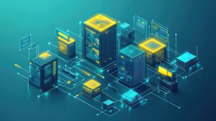 Fototapeta premium Global network data center servers digital technology background futuristic illustration